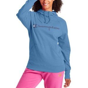 NWT Champion Women Powerblend Logo Fleece Hoodie Light Blue Size XS $50 A360